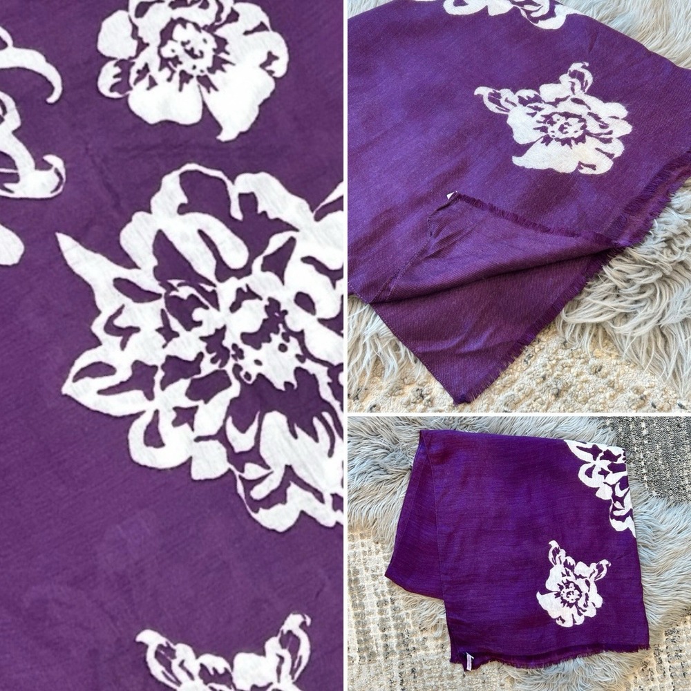 GAP Women's Purple With White Floral Wool/Rayon Scarf 73"x 35"